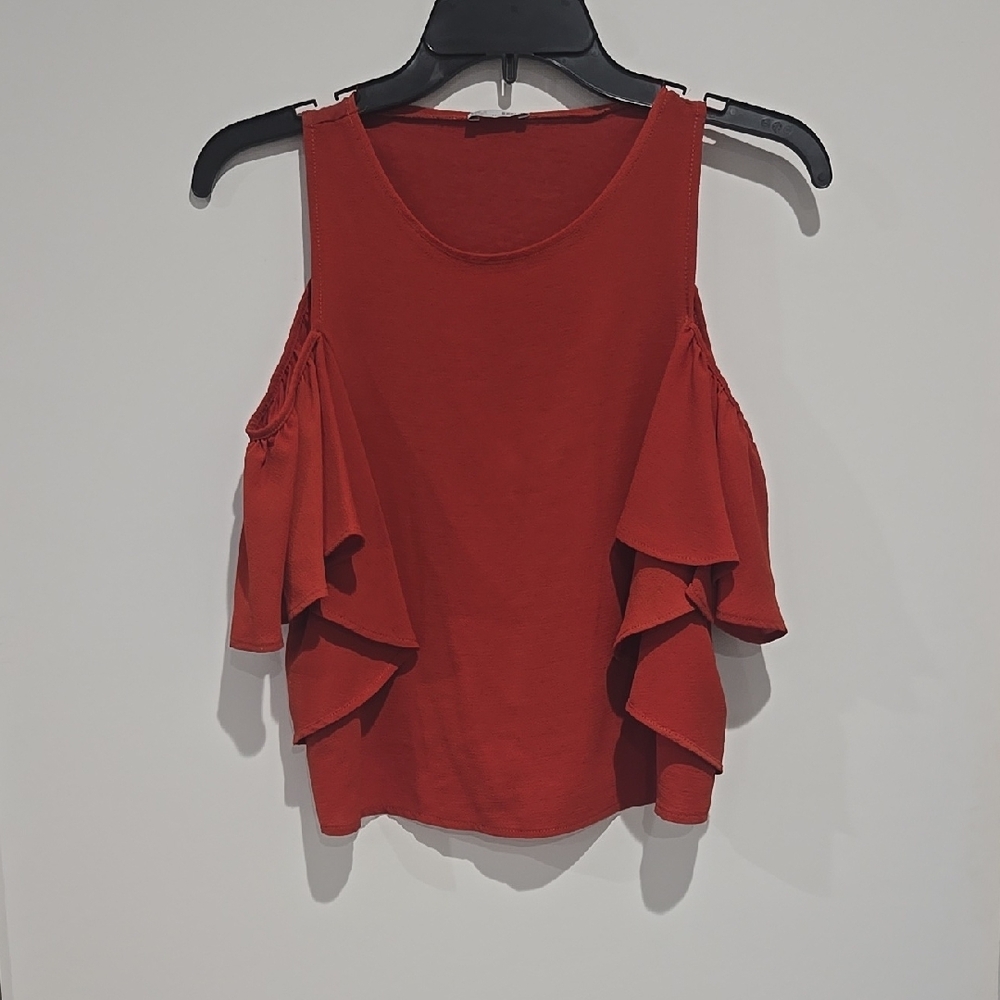 Elegant Red Ruffle Sleeve Top